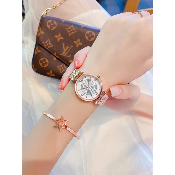 Đồng hồ nữ KAREKISO siêu mỏng, đồng hồ cao cấp chính hãng chống nước dây kim loại mặt đính đá