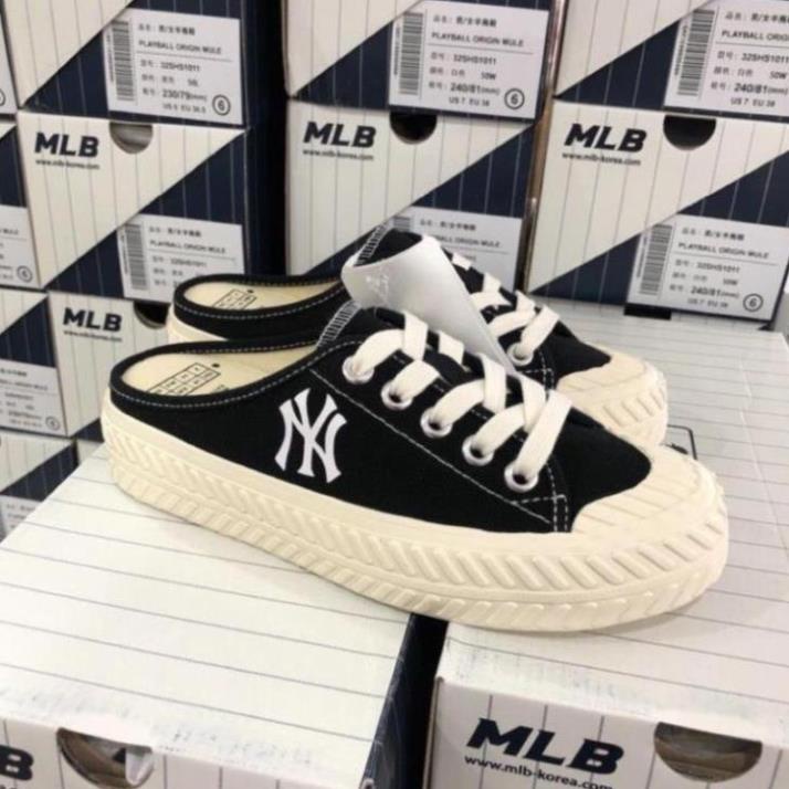 Giày thể thao sục mlb ny đen trắng , giày dép sneaker nữ kiểu dáng lười , đạp gót bản đẹp full box | BigBuy360 - bigbuy360.vn