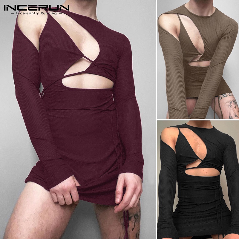 Áo INCERUN dài tay cổ tròn thiết kế độc đáo