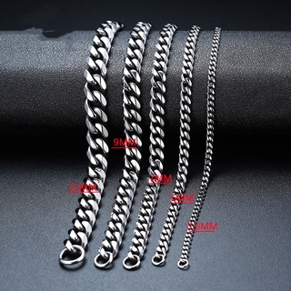 Image of Mens Simple 3.6-11mm Stainless Steel Curb Cuban Link Chain Bracelets for Women Unisex Wrist Jewelry Gifts