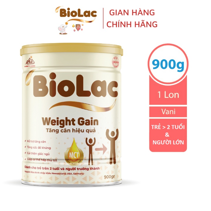 Sữa bột Tăng cân hiệu quả Biolac Weight Gain 900gr