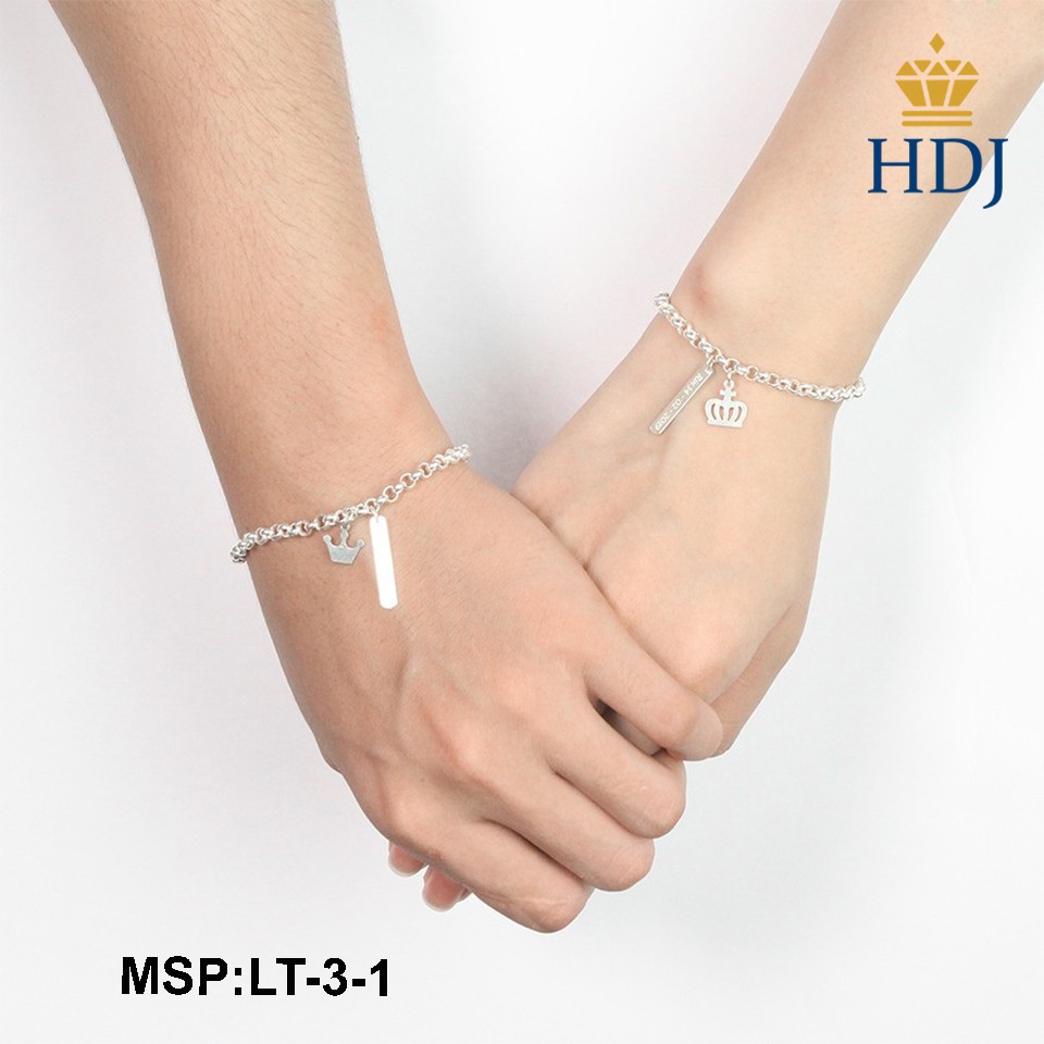Lắc tay đôi bạc, vòng tay cặp bạc hình King - Queen khắc tên theo yêu cầu trang sức cao cấp HDJ mã LT-3-1