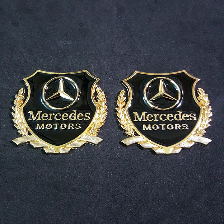 Bộ 2 miếng dán logo kim loại chữ MERCEDES bông lúa