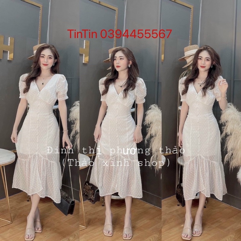 đầm voan bi trắng nút dài đuôi cá xinh như hot girl kèm ảnh và video