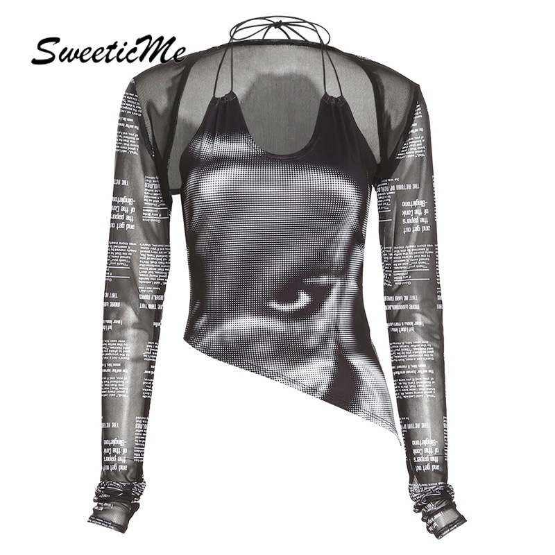 Áo Thun Tay Dài Dáng Ôm In Họa Tiết Thời Trang Cho Nữ