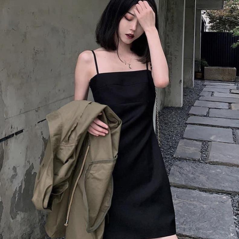 Váy 2 dây trơn đen phong cách giới trẻ Hàn Quốc- váy body 2 dây tôn dáng chất đẹp ( hàng có sẵn)  ྇  ྇
