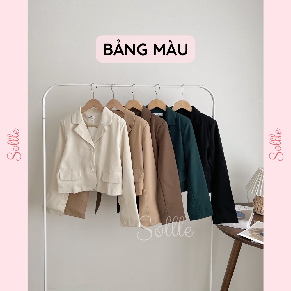 𝗦𝗔𝗟𝗘 Áo vest nữ khoác lửng croptop blazer dài tay trơn nhiều màu có đệm vai Hàn Quốc Sollle