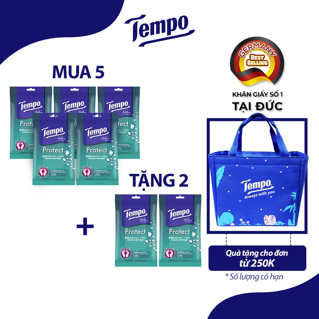 [MUA 5 TẶNG 2] Khăn giấy ướt Tempo Cao Cấp Protect/Care (7 gói)