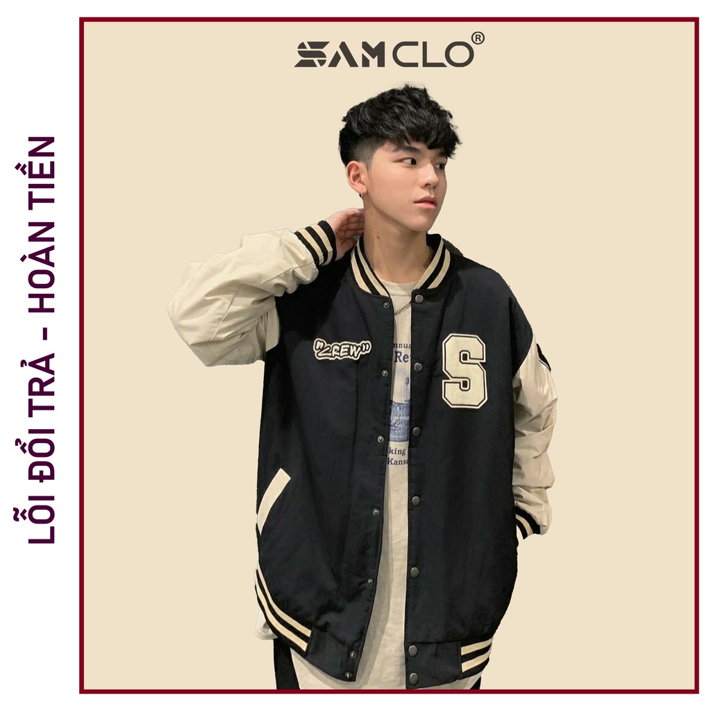 Áo khoác dù bomber 2 lớp nam nữ SAM CLO phong cách bóng chày form rộng unisex mặc cặp - couple in chữ S