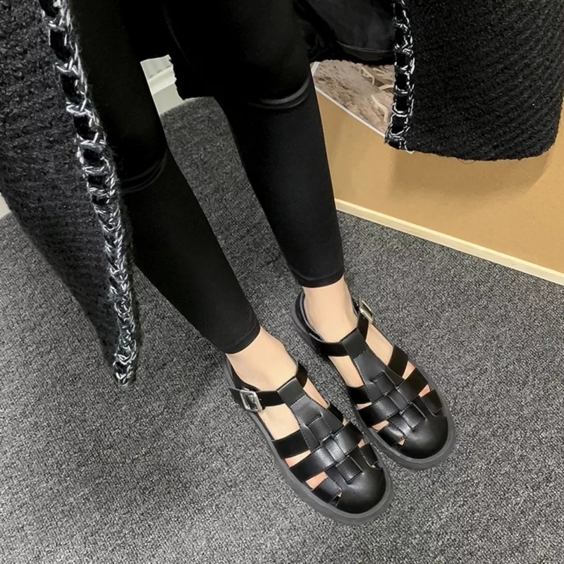 ZZ99- giày sandal rọ liền bản phong cách roman 2 màu đen trắng- rọ marry - CH752