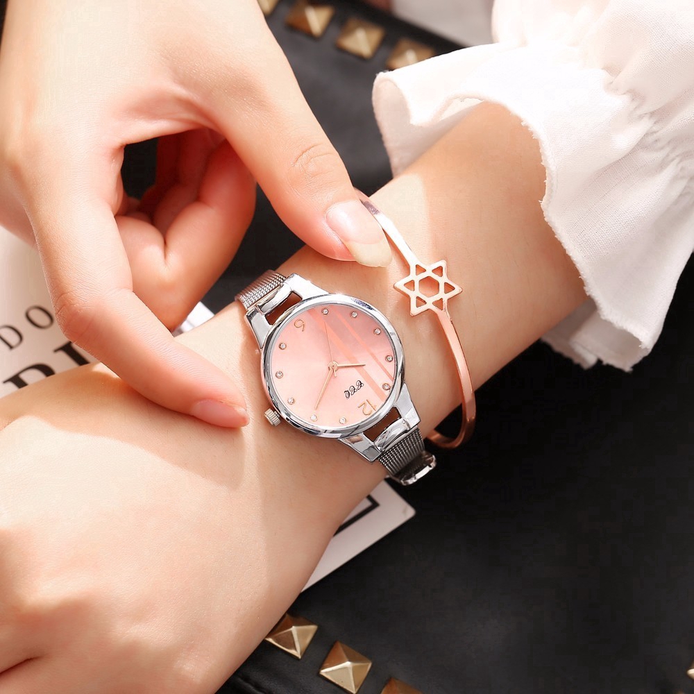 Ready Stock Women Silver Stainless Steel Mesh Belt Quartz Watches Hot Sale