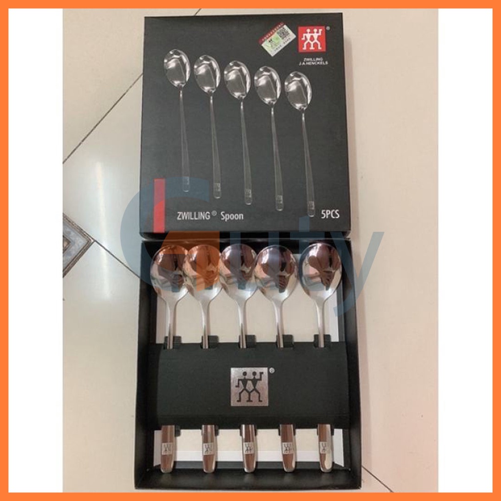 Hộp 5 thìa muỗng inox zwilling bền đẹp tiện lợi có hợp đựng kèm, thìa cà phê, thìa inox, thìa hot, thìa đẹp - Guty Home