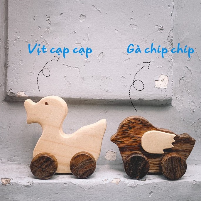 Bộ Gà Vịt đồ chơi bằng gỗ tự nhiên,di chuyển bằng 4 bánh,bo cạnh & mài mịn, An toàn cho trẻ 6 tháng 5 tuổi-Chàng Trai Gỗ