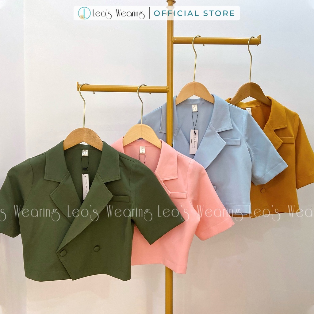 Áo khoác blazer nữ cổ vest tay lỡ dáng croptop LEOSWEARING A06