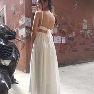 Maxi trắng nơ lưng dáng lửng cực yêu