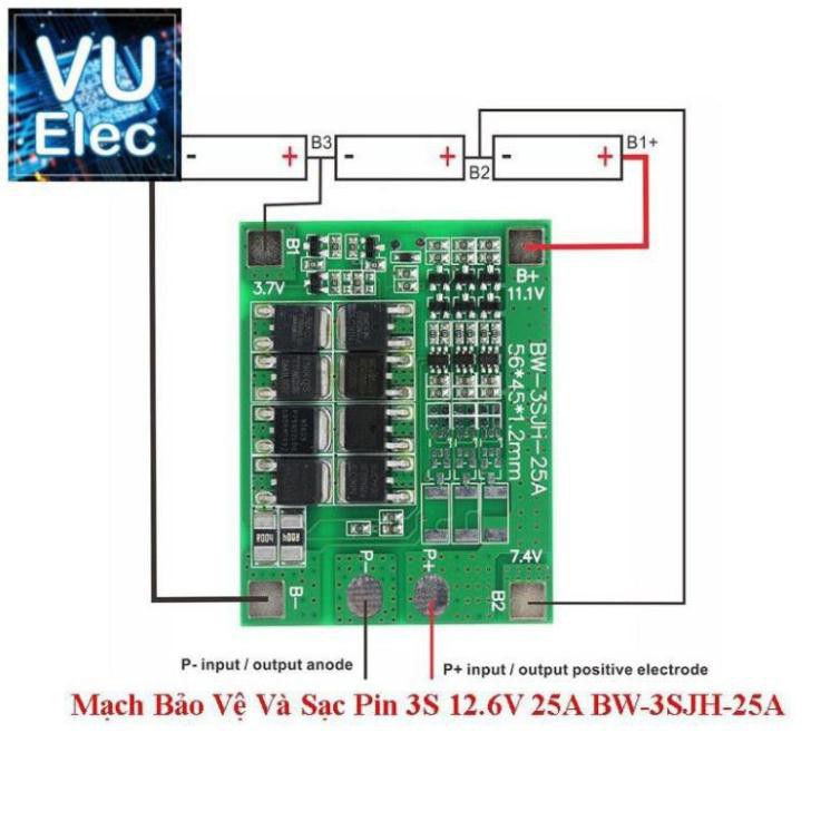 Mạch Bảo Vệ Và Sạc Pin 3S 12.6V 25A BW-3SJH-25A