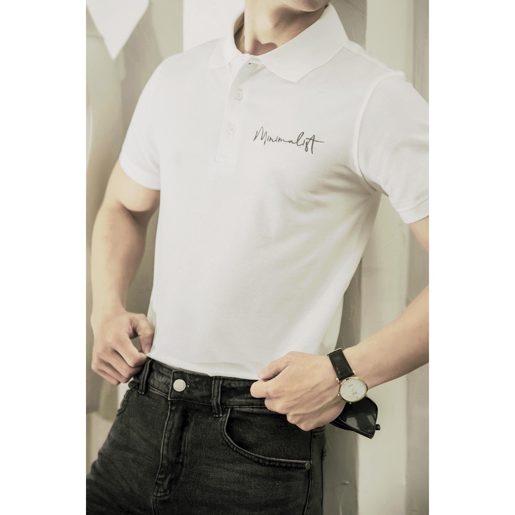 Áo Polo Nam Cộc Tay CEFFYLO Màu Trắng Thêu Minimalist Ở Ngực Form Dáng Slim Thấm Hút Mồ Hôi Tốt