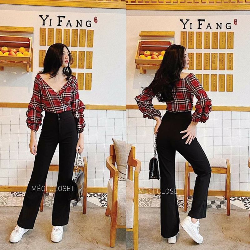 Quần ống loe cạp cao K002