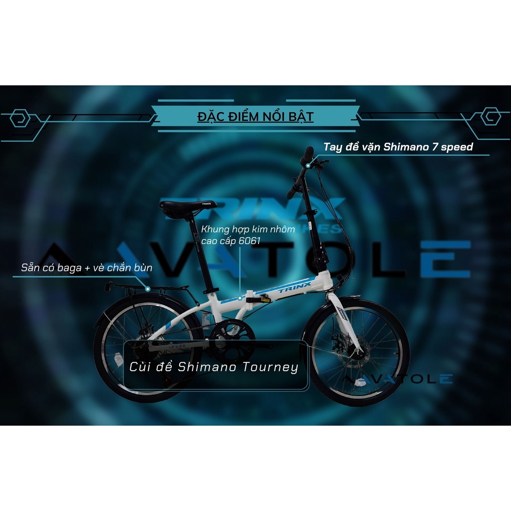 Xe đạp gấp 2023 TrinX Life 2.0, Khung sườn TrinX Alloy 20"X283mm, Trọng lượng 13kg, Bộ truyền động Shimano, màu trắng
