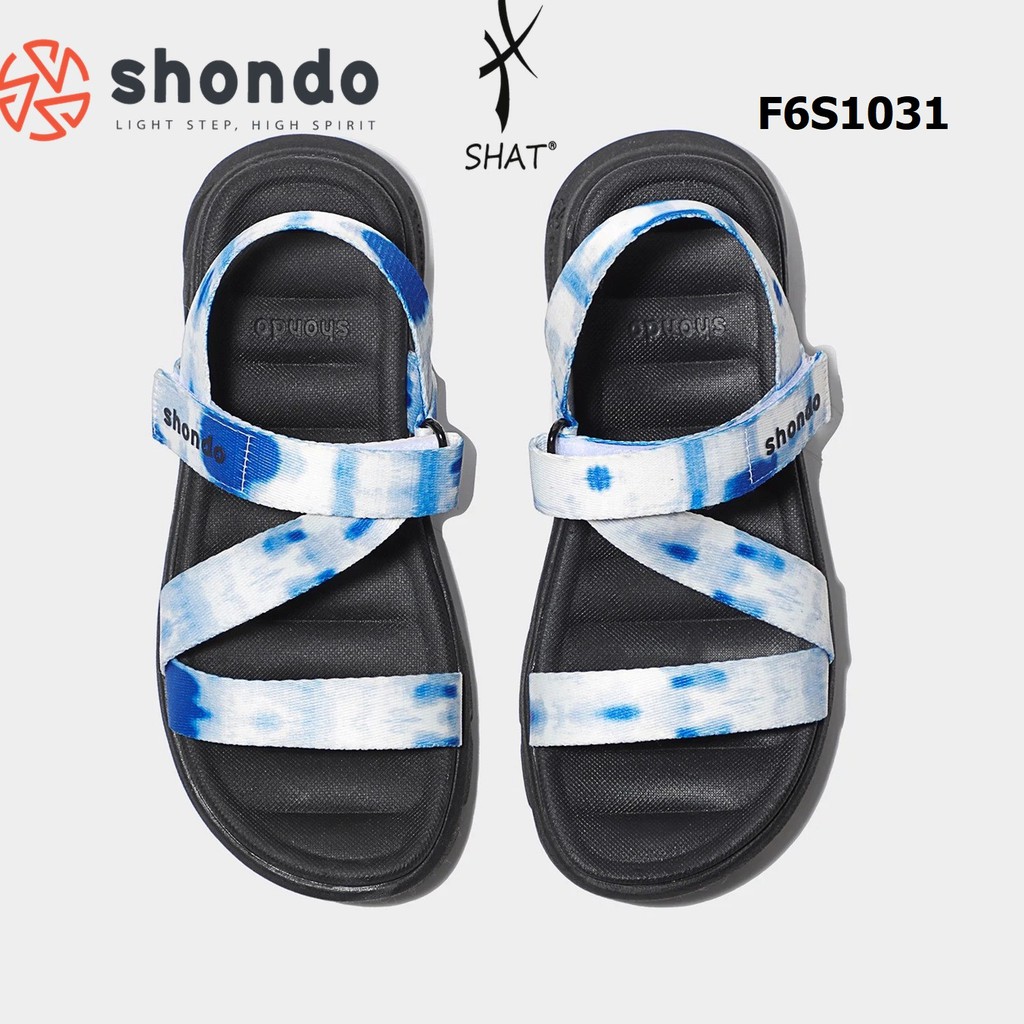 Giày sandal Shondo nam nữ đi học F6 đế bằng loang khói xanh dương F6S1031