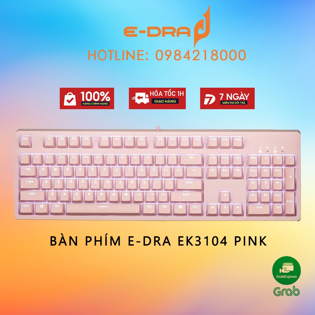 Bàn phím cơ E-DRA EK3104 Phiên bản màu hồng cực đẹp - Blue/ Red/ Brown Switch - Cam kết chính hãng - Bảo hành 2 năm