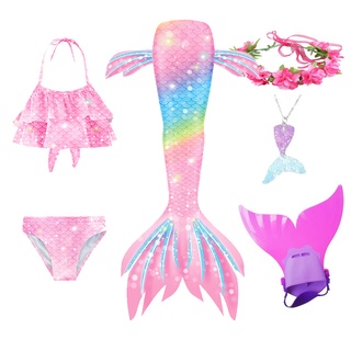 Trẻ Em Bé Gái Bơi Nàng Tiên Cá Đuôi Nàng Tiên Cá Trang Phục Cosplay Trẻ Em Đồ Bơi Giả Tưởng Đi Biển Bikini Có Thể Thêm Monofin Vây Halloween