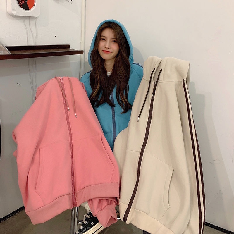 Áo Khoác Hoodie Tay Dài Họa Tiết Kẻ Sọc Thời Trang Thu Đông Mới Cho Nữ