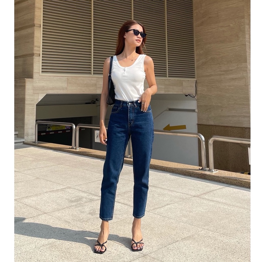 Quần Jeans Nữ Lưng Cao Dáng Momfit Classic Blue - Local brand Hashtagem ( Mã MFJ.3 )