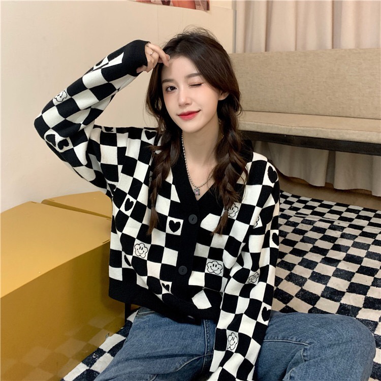 DUNEA Áo Khoác Sweater Cổ Chữ V Phong Cách Retro Hàn Quốc Cho Nữ