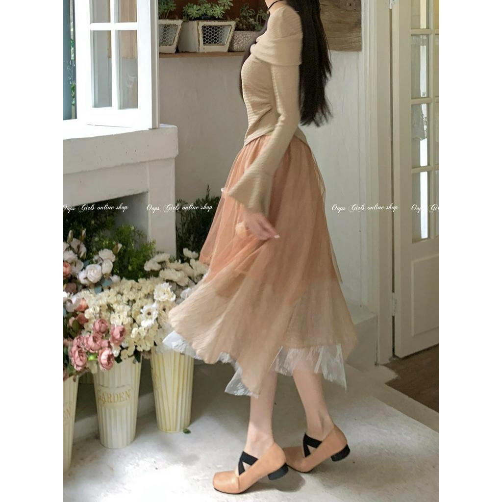 Set Áo Lửng Và Chân Váy Lưới Phong Cách Trung Hoa Mới