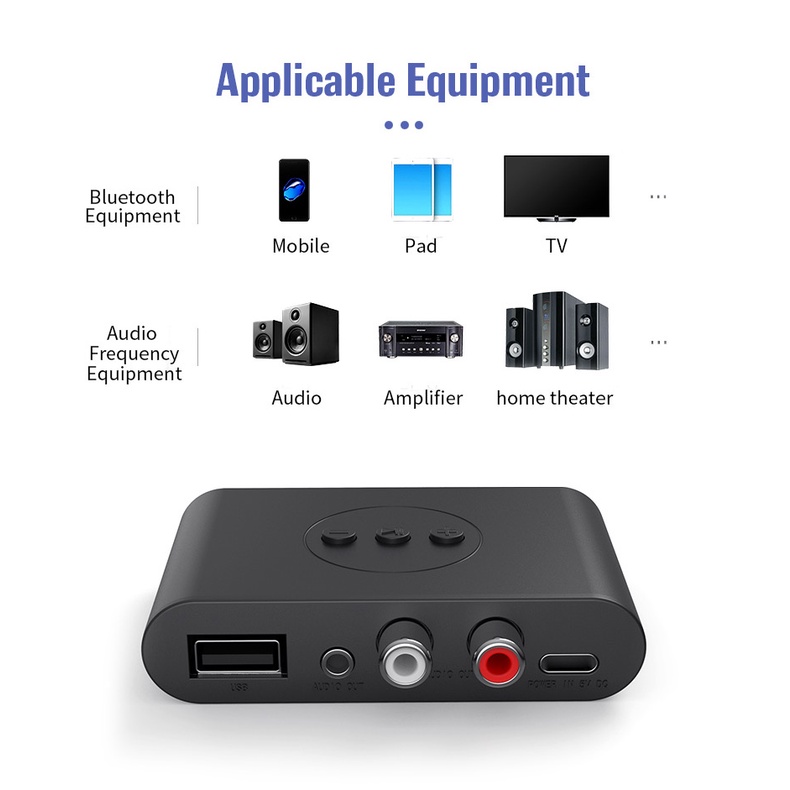 Usb Nhận Tín Hiệu Âm Thanh Bluetooth 5.0 NFC RCA Jack 3.5mm Cho Loa Xe Hơi