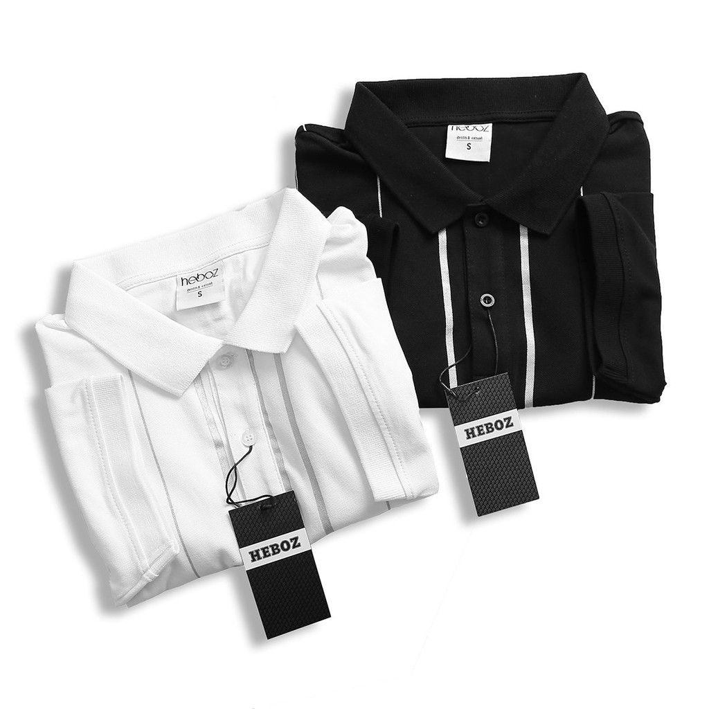 Áo thun polo nam ngắn tay HEBOZ phối sọc cao cấp chất vải cotton pha mịn mát, form slimfit 2 màu - 00000678