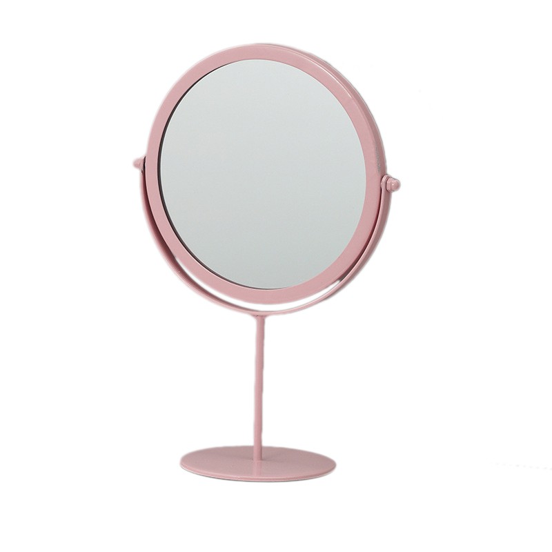 Gương Trang Điểm Để Bàn Hình Tròn Bằng Kim Loại Màu Hồng