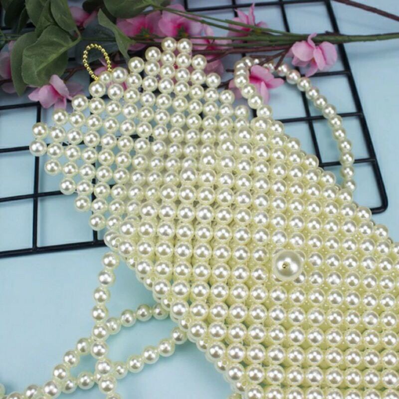 Túi xách đeo chéo mini dáng bì thư kết hạt cườm giả ngọc trai cực hot TH003