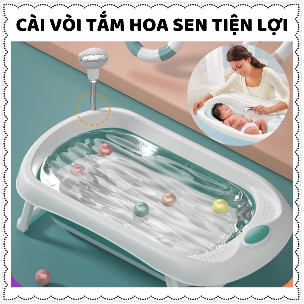 Chậu tắm cho bé gấp gọn báo nhiệt độ, thau tắm cho trẻ sơ sinh từ 0-5 tuổi, vòi hoa sen