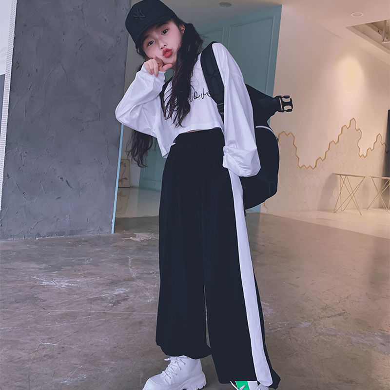 Bộ đồ hai mảnh gồm áo ngắn tay dài và quần dài thời trang xuân thu dành cho bé gái