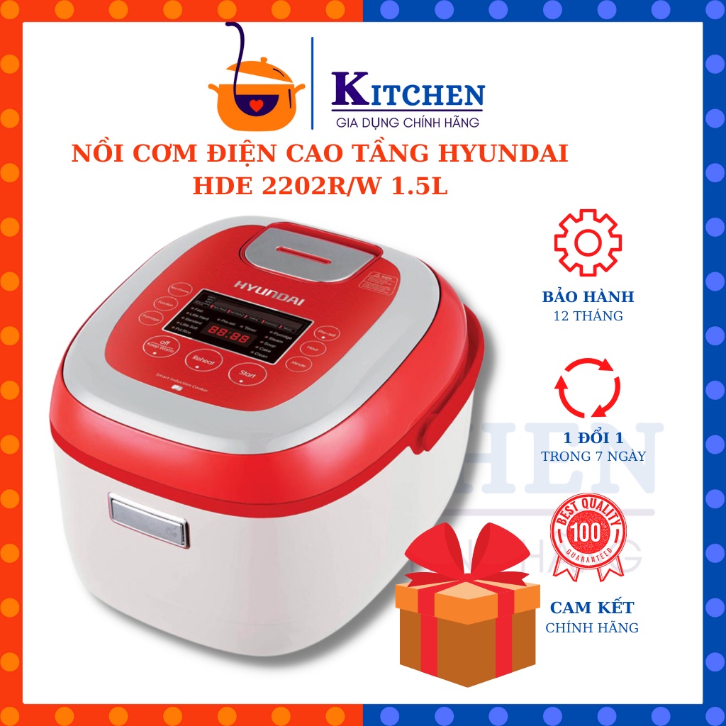 Nồi cơm điện, Nồi cơm điện cao tần Hyundai Hàn Quốc HDE 2202R/W 1.5L , Bảo hành chính hãng 12 tháng đổi trả 7 ngày