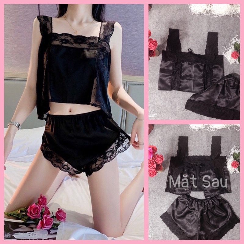 Đồ Ngủ Sexy Nữ- Đồ Ngủ Nữ Phối Ren Cột Lưng Free Size 40-55kg( ảnh và video thật)