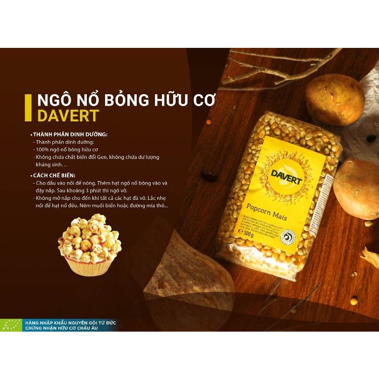 [DAVERT] Bắp hạt hữu cơ làm bắp/ngô nổ bỏng Davert - 500gr