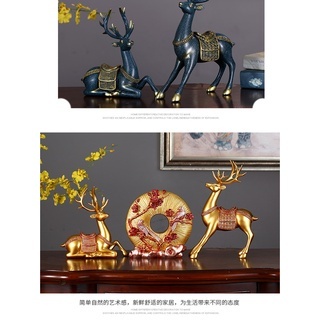 Cặp Tượng Hươu Phong Cách Châu Âu Sang Trọng Kết Hợp Với Màn Hình Sáng Tạo Trang Trí Văn Phòng / Tivi / Tủ Để Bàn