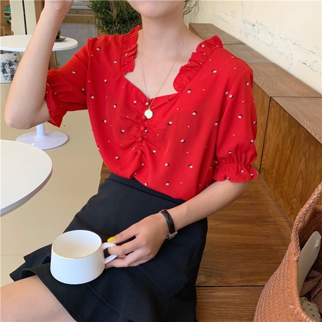 SOLHOUSEVN Áo kiểu nữ chiffon phong cách thời trang Hàn Quốc