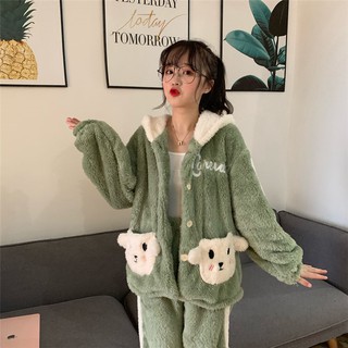 Bộ Đồ Ngủ Nhung Dày Dặn Ấm Áp Theo Phong Cách Thu Đông Dành Cho Cặp Đôi