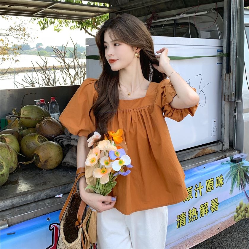 Áo Kiểu Cổ Vuông Tay Phồng Phong Cách Pháp Thời Trang Mùa Hè 2022 Mới Cho Nữ