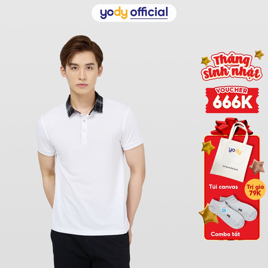 Áo Polo Yody Nam chất liệu cafe phối cổ kẻ sơ mi mềm mịn thoáng mát APM4221