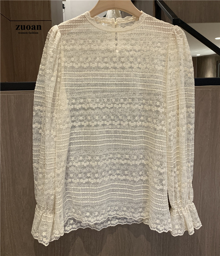 SUXI Áo Blouse Nữ Tay Dài Phối Ren