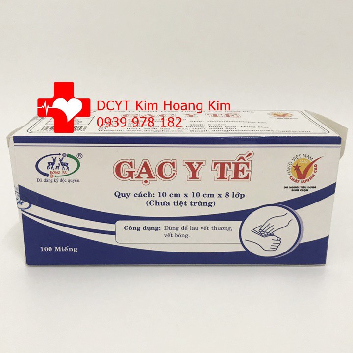 Gạc y tế Đông Pha kích thước: 10x10x8 lớp (hộp 100 miếng) chưa tiệt trùng