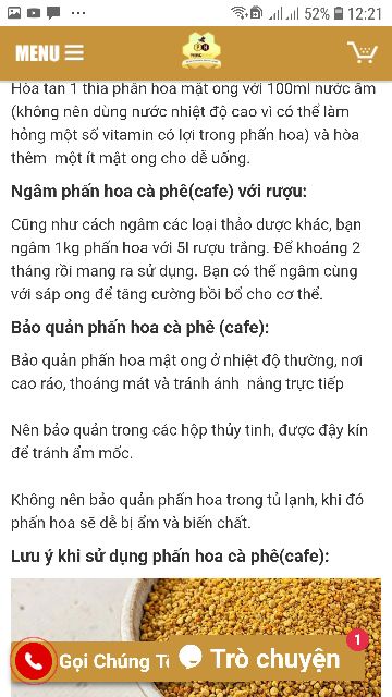 1KG phấn hoa cà phê loại 1 chuẩn đẹp k tạp chất