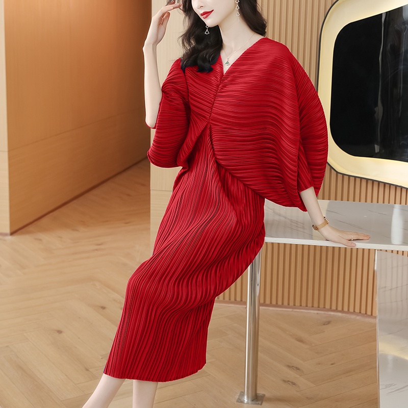 Hàng Có Sẵn Đầm Xếp Ly Cánh Dơi Plus Size Cho Nữ