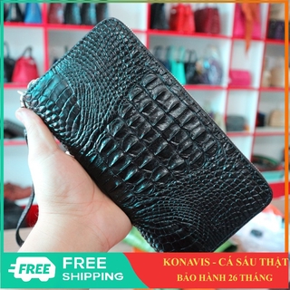 Ví nữ cầm tay Konavis da cá sấu 1 khóa kéo thiết kế màu đen sang trọng dễ dàng phối đồ - CW22-02L