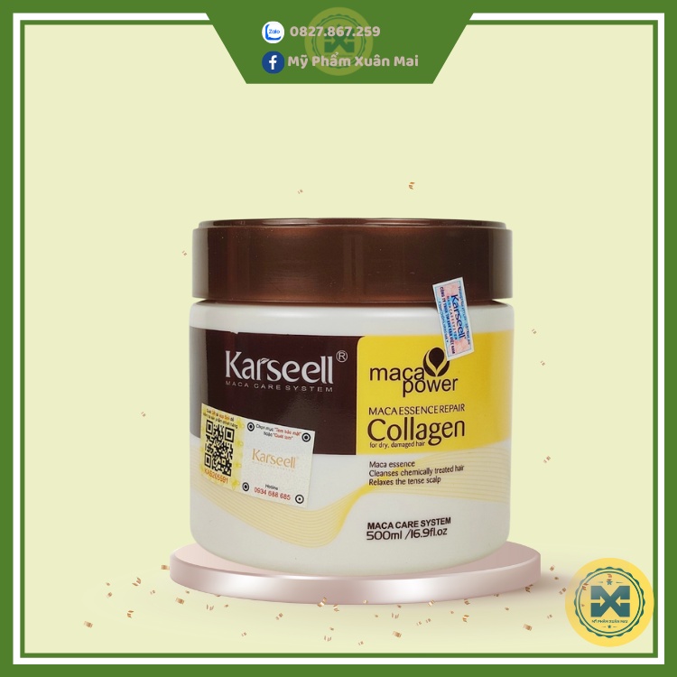 Hấp Phủ Lụa Collagen Karseell Maca Siêu Mềm Mượt Tóc Ý 500ml ( Dạng hủ )